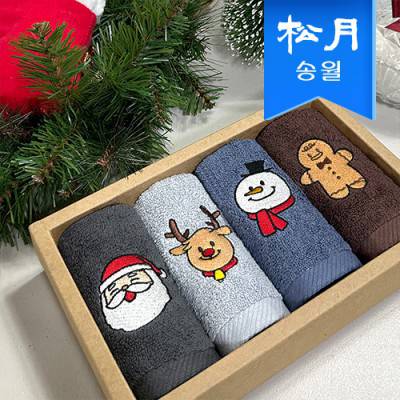 [송월타월] 항균 몽글 크리스마스 고리 핸드타올 4매 기프트세트(쇼핑백)