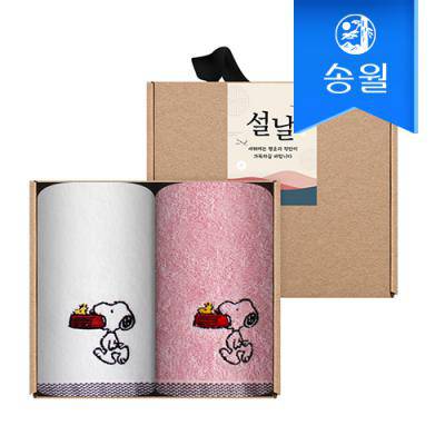 [송월타월] 명절 설날 새해 신년 핸드타올 크라프트세트(스누피블럭블랙고리2p+스티커)